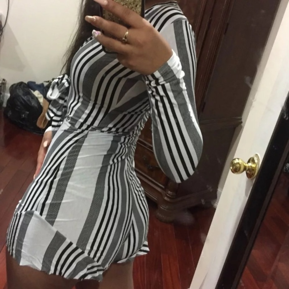 Striped Deep V playsuit
